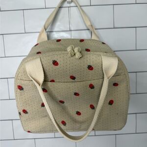 Cozy Beige Corduroy Lunch Tote with Strawberry Accents